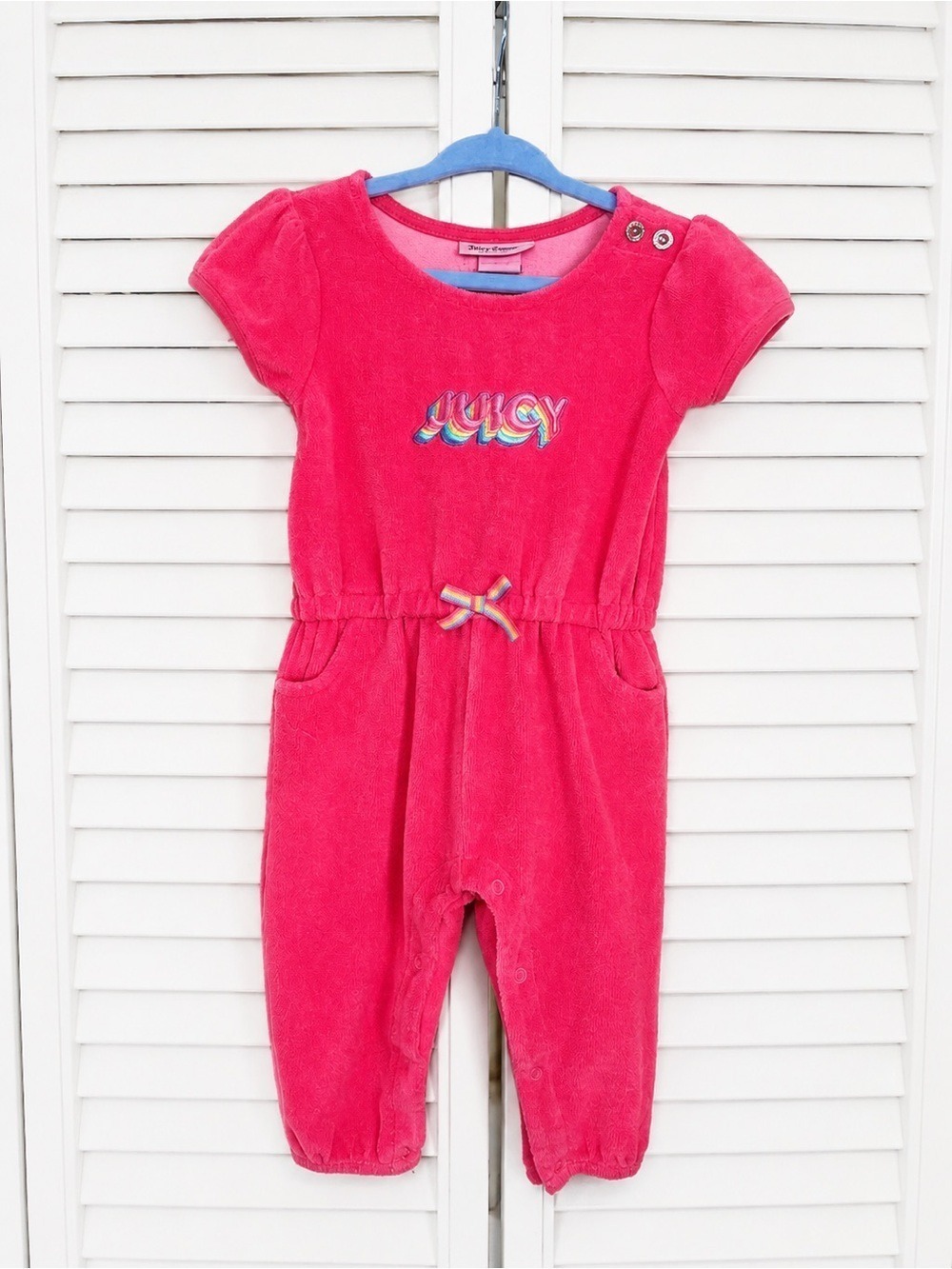 Juicy Couture Pink Terry Cloth Romper Rainbow Logo 18 Months